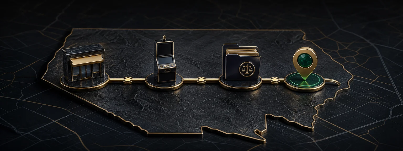 Restricted slot location separated from a full casino and route operator