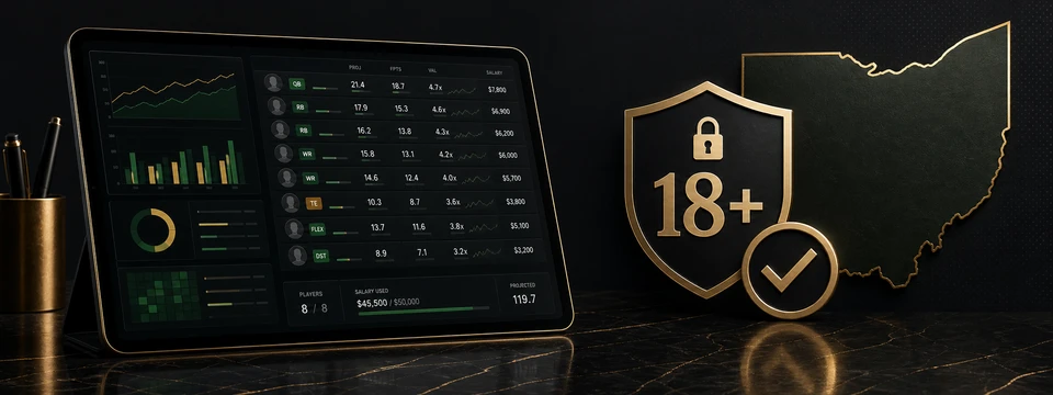 Fantasy contest dashboard with an 18-plus identity check