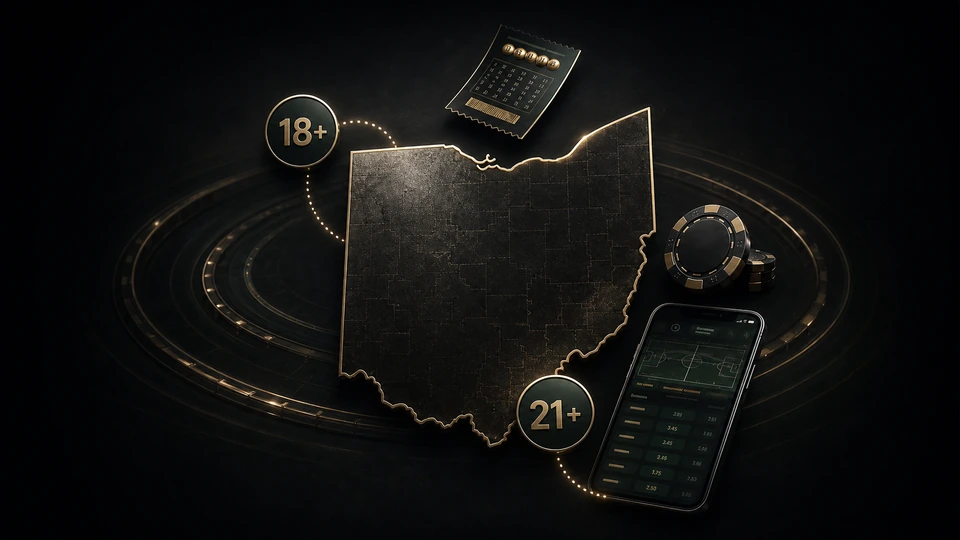 Ohio silhouette with 18-plus and 21-plus product markers