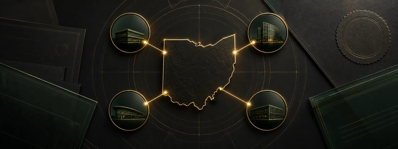 Abstract Ohio four-facility commercial casino license map