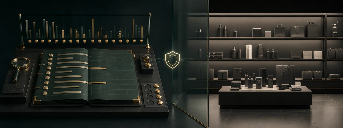 Abstract report ledger separated from a retailer inventory display