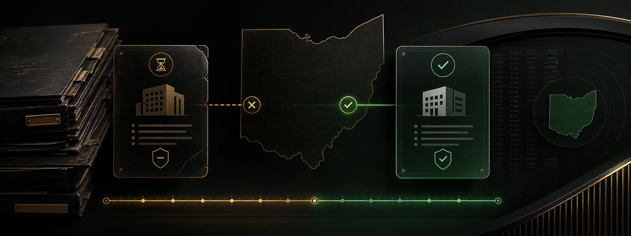 Abstract Ohio timeline replacing a historical partnership with the current verified record