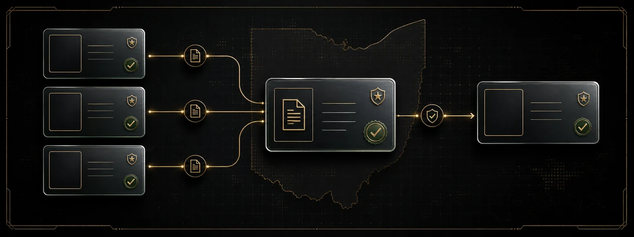 Abstract Ohio identity records converging on one verified legal entity and current product