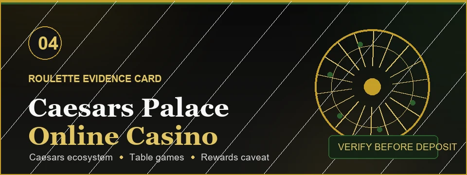 Caesars Palace Online Casino roulette evidence card banner