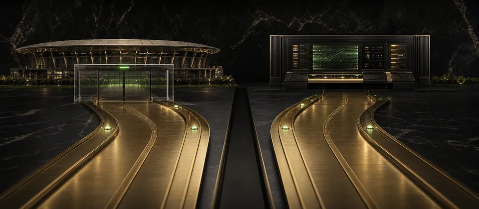Premium abstract parallel authorization lanes separating Connecticut sports wagering from casino platform authority