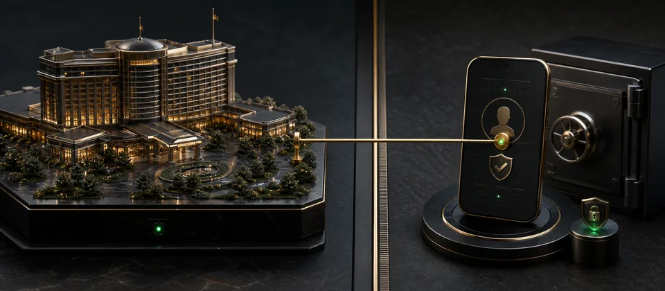 Premium evidence boundary separating a physical Connecticut casino property from a digital operator account