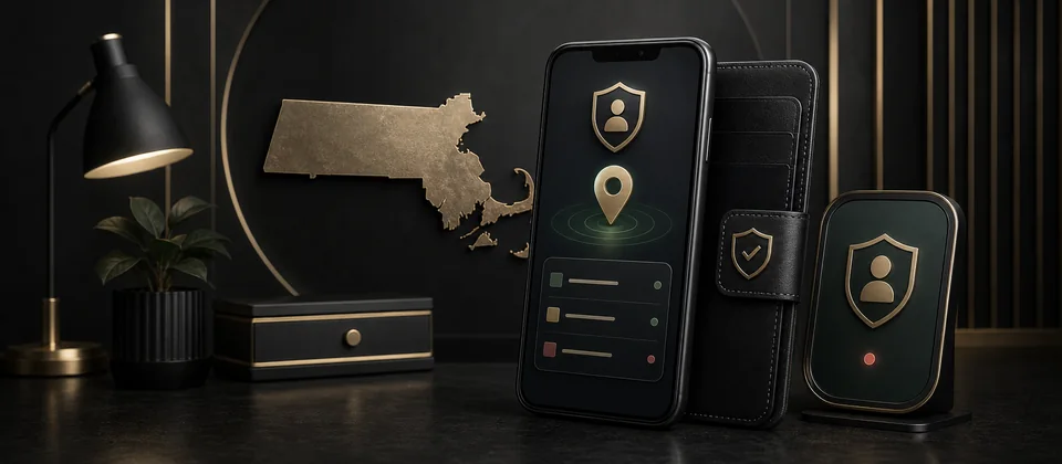 Premium secure online-account and Massachusetts location-verification scene
