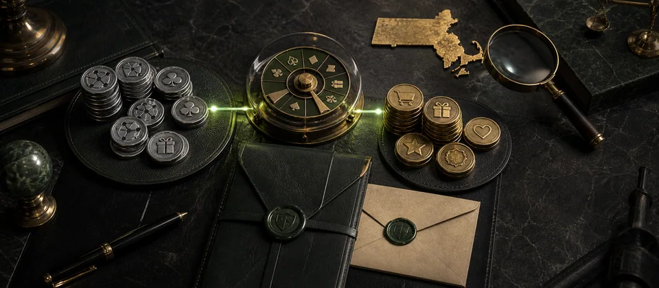 Premium evidence scene showing payment, chance, prize and redemption mechanics