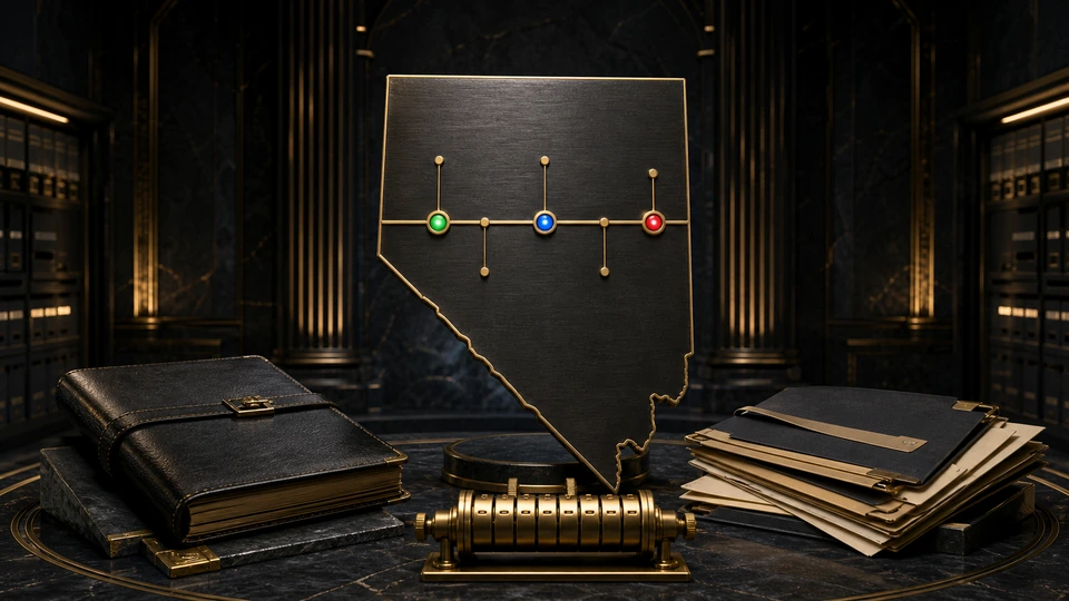 Premium centered Nevada gambling-law timeline with enacted, effective, future and pending status records