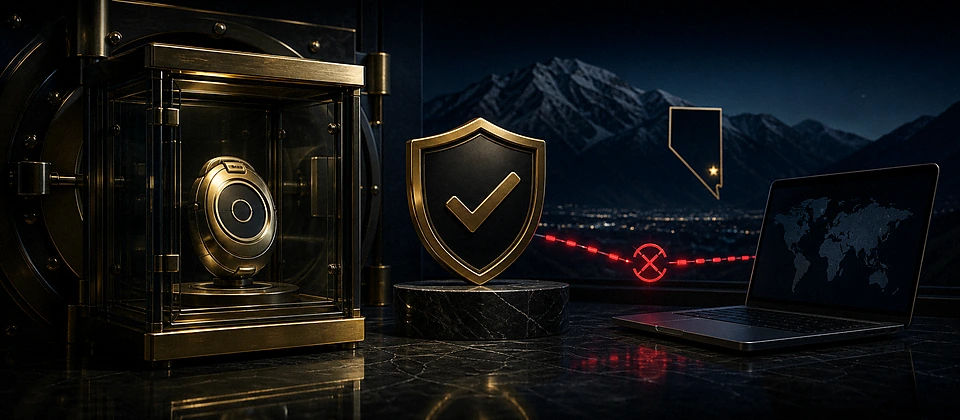 Premium account-security scene with a protected two-factor token and a blocked remote-access channel